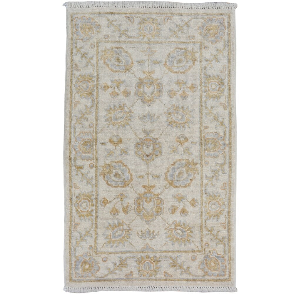 Decorative Floral Oushak Turkish Area Rug Handmade Wool Carpet - 1'11" x 3'3"