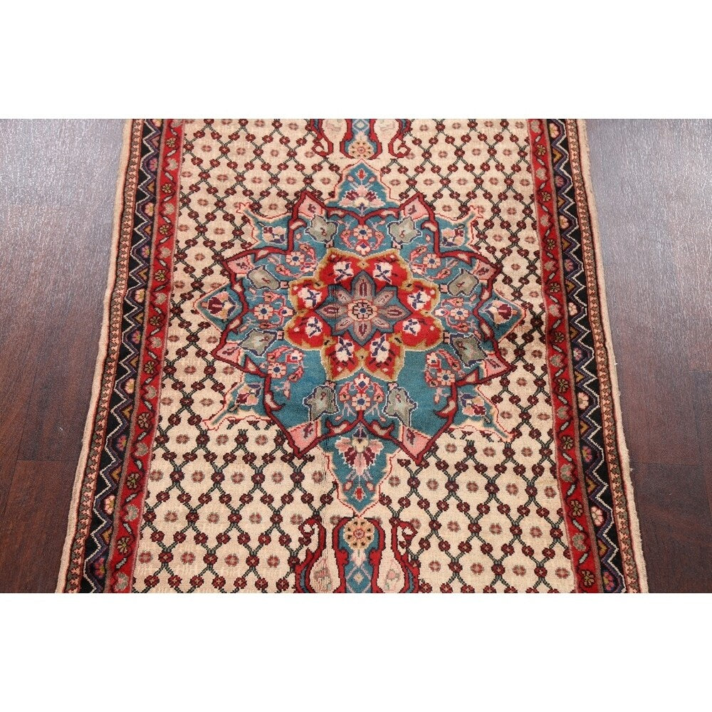 Decorative Geometric Ardebil Persian Area Rug Hand-Knotted Carpet - 3'4" x 5'11"