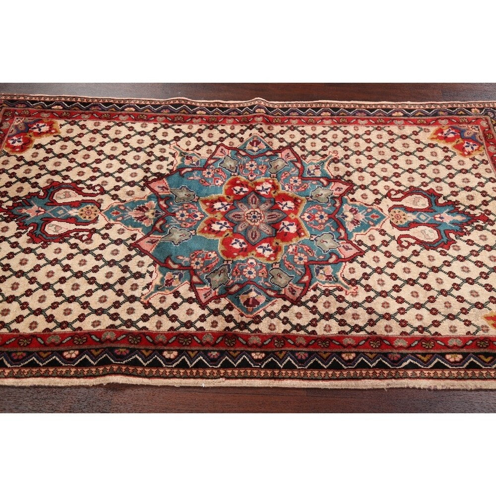 Decorative Geometric Ardebil Persian Area Rug Hand-Knotted Carpet - 3'4" x 5'11"
