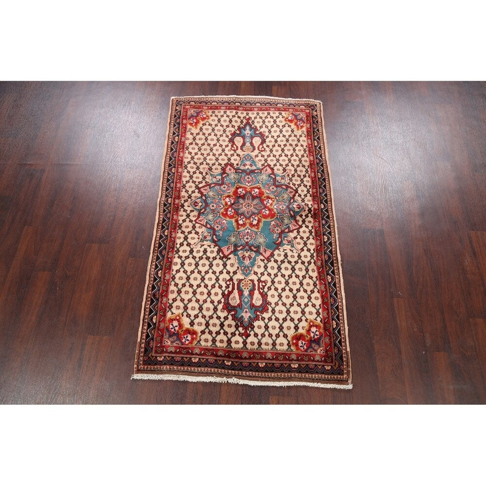 Decorative Geometric Ardebil Persian Area Rug Hand-Knotted Carpet - 3'4" x 5'11"