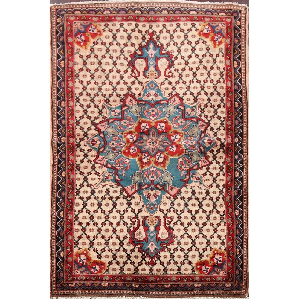 Decorative Geometric Ardebil Persian Area Rug Hand-Knotted Carpet - 3'4" x 5'11"