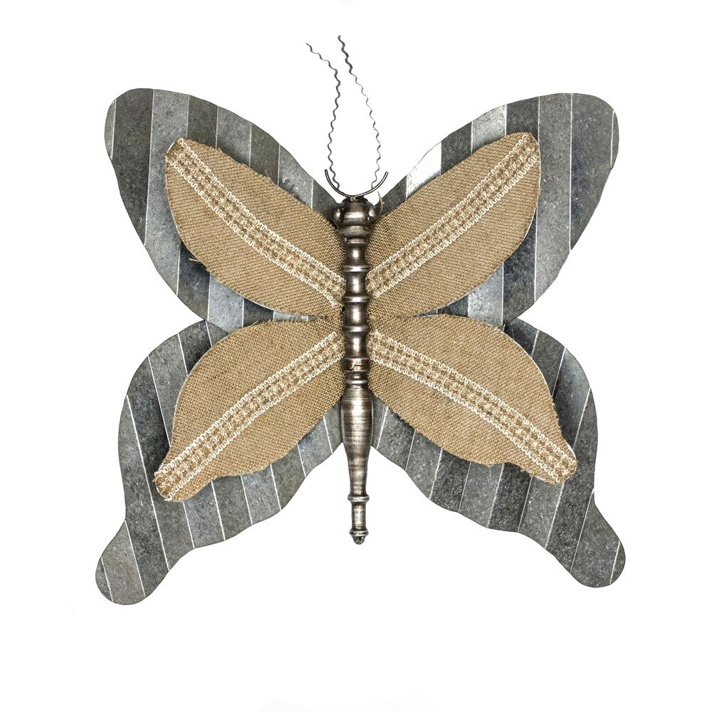 Decorative Metal Butterfly Wall Sculpture, Gray and Brown