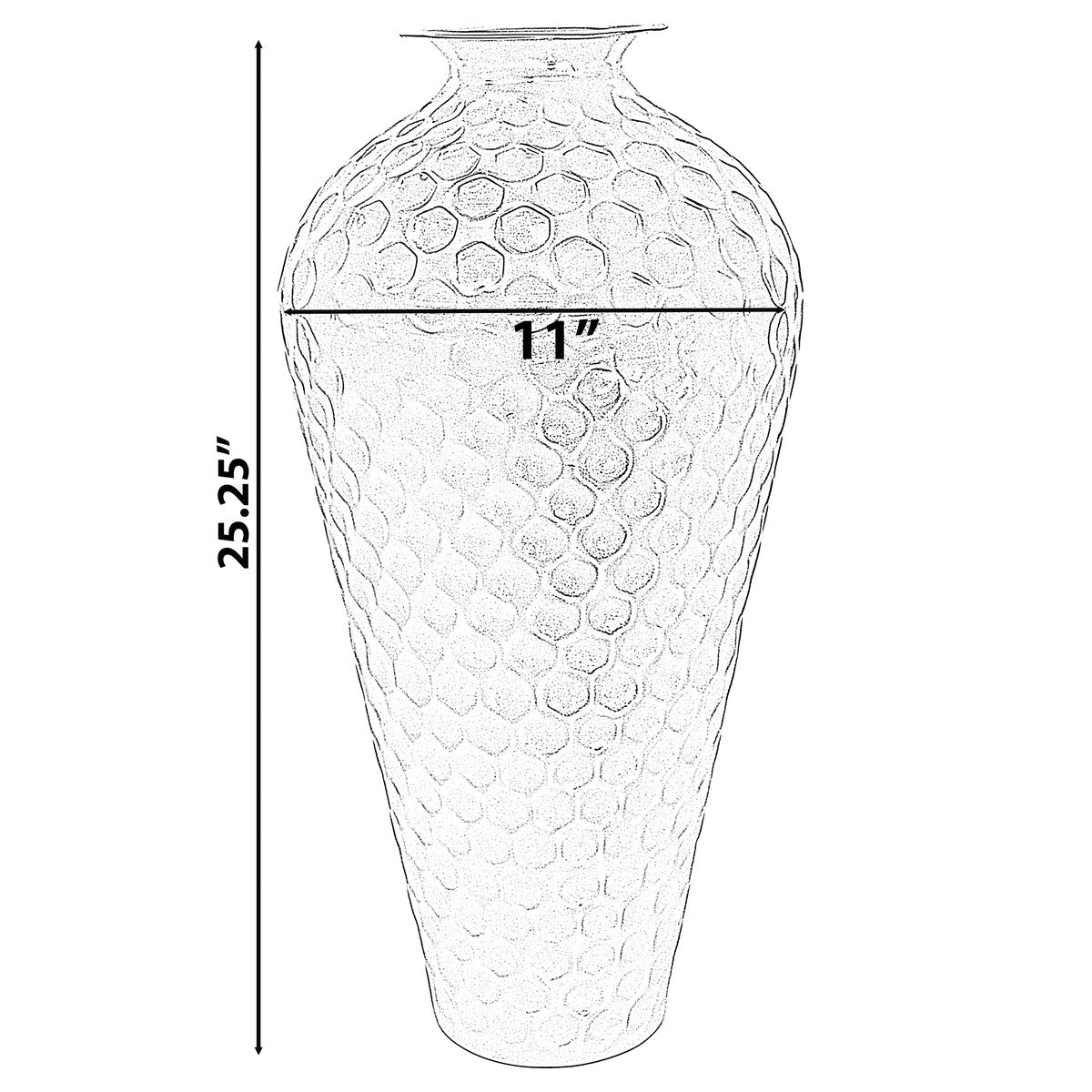 Decorative Modern Gold Metal Hammered Floor Vase - Elegant 25-Inch-Tall Bottle Shape for Entryway, Living Room, or Dining Room