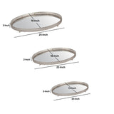 Decorative Oval Iron Tray with Glass Inserted Top, Set of 3, Silver