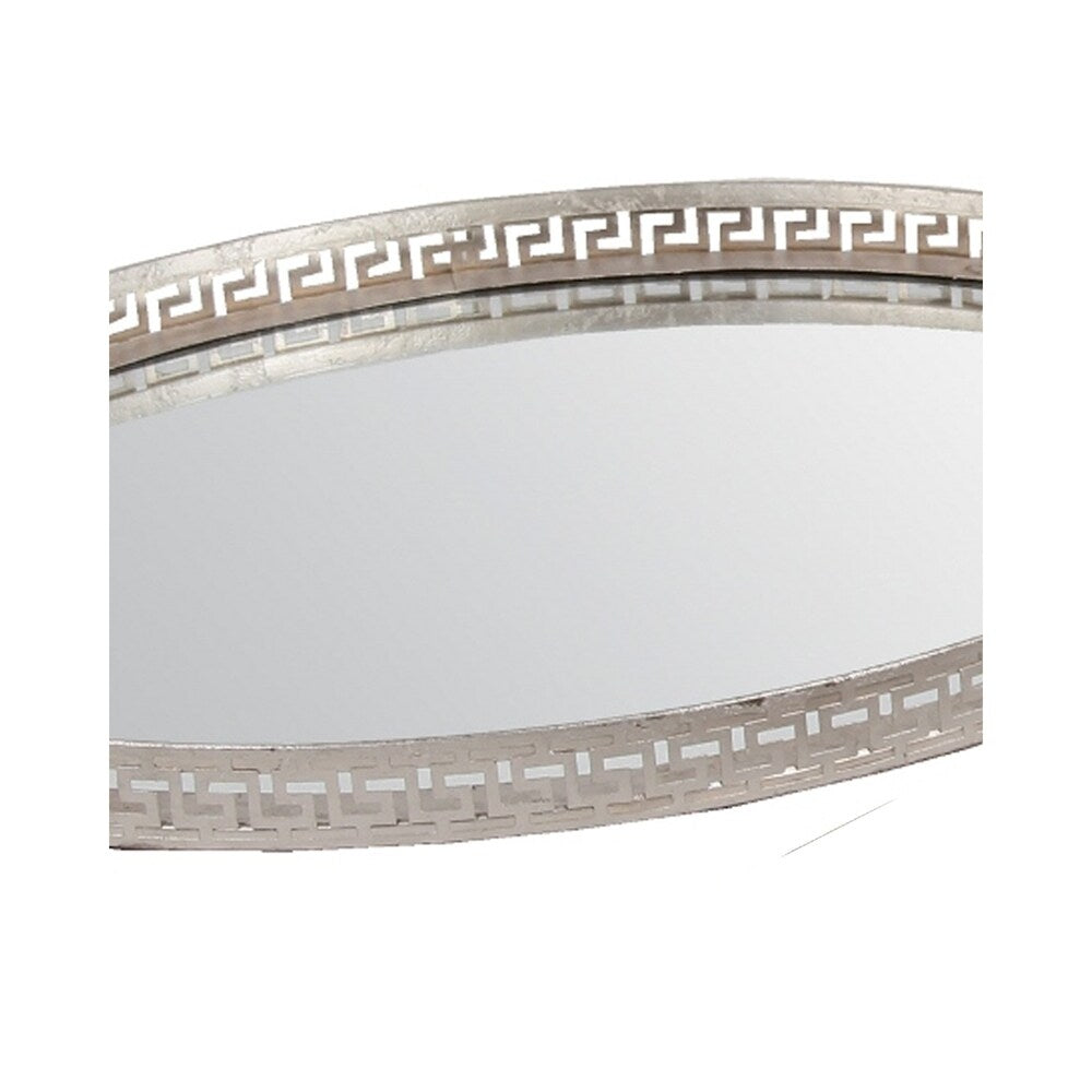 Decorative Oval Iron Tray with Glass Inserted Top, Set of 3, Silver