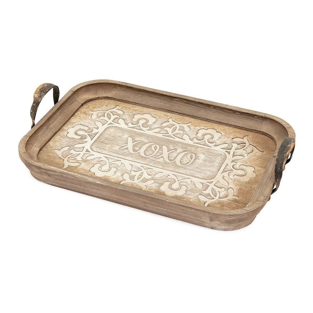 Decorative Rectangular Wood Tray with Two Metal Handles, Gold