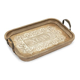 Decorative Rectangular Wood Tray with Two Metal Handles, Gold