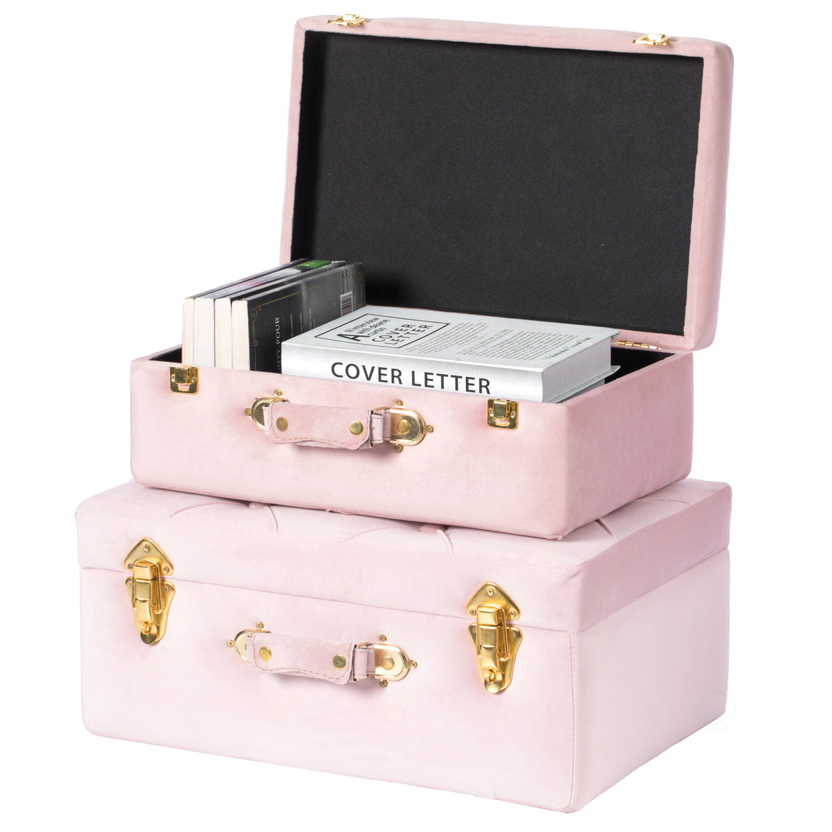 Decorative Tufted Velvet Suitcase Treasure Chest Set of 2 - N/A
