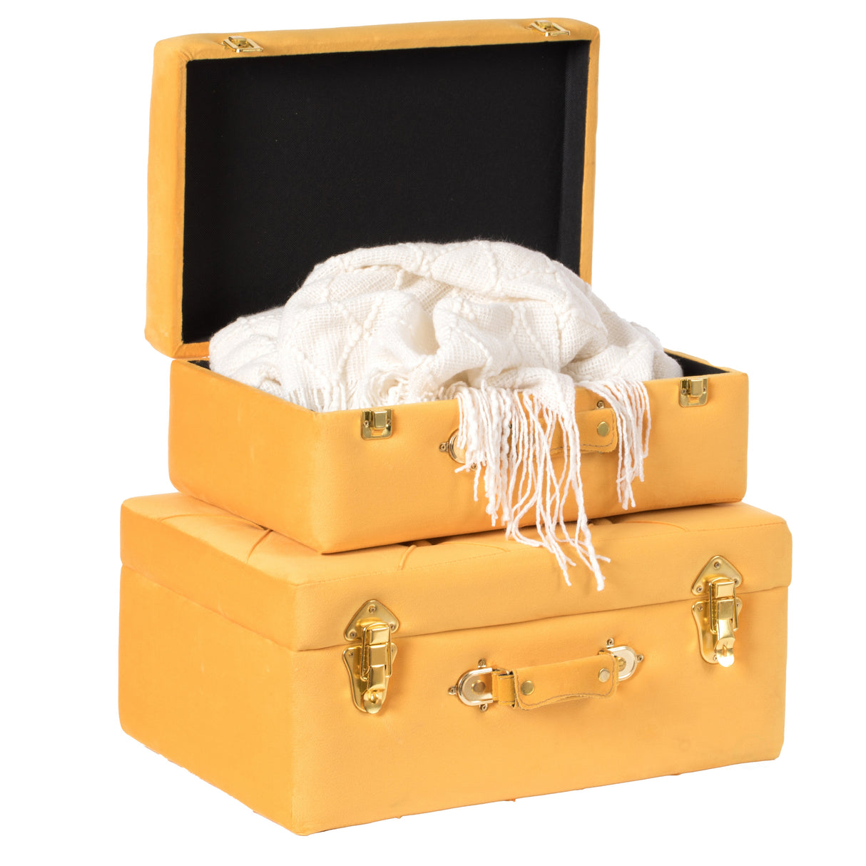 Decorative Tufted Velvet Suitcase Treasure Chest Set of 2 - N/A