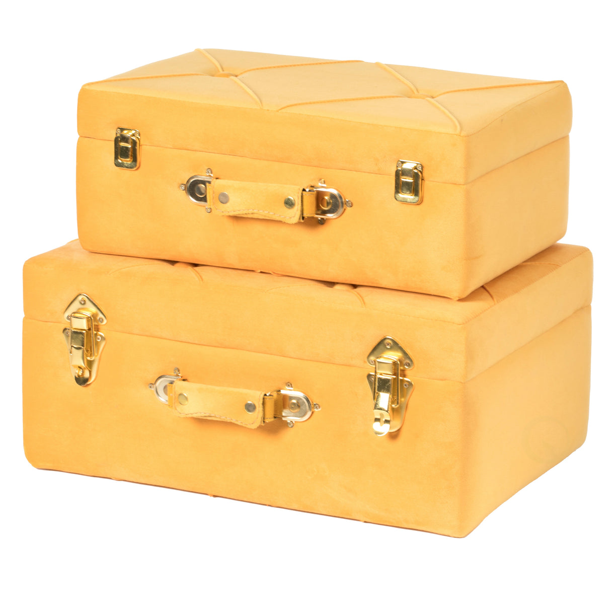 Decorative Tufted Velvet Suitcase Treasure Chest Set of 2 - N/A