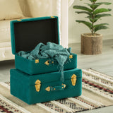 Decorative Tufted Velvet Suitcase Treasure Chest Set of 2 - N/A