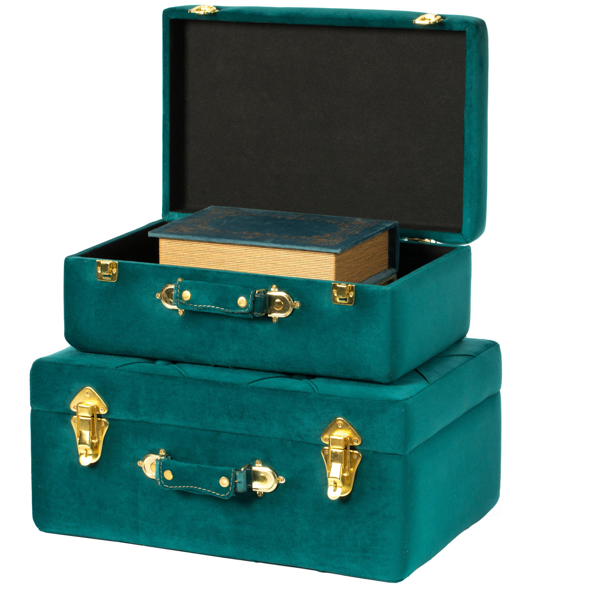 Decorative Tufted Velvet Suitcase Treasure Chest Set of 2 - N/A