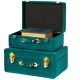 Decorative Tufted Velvet Suitcase Treasure Chest Set of 2 - N/A
