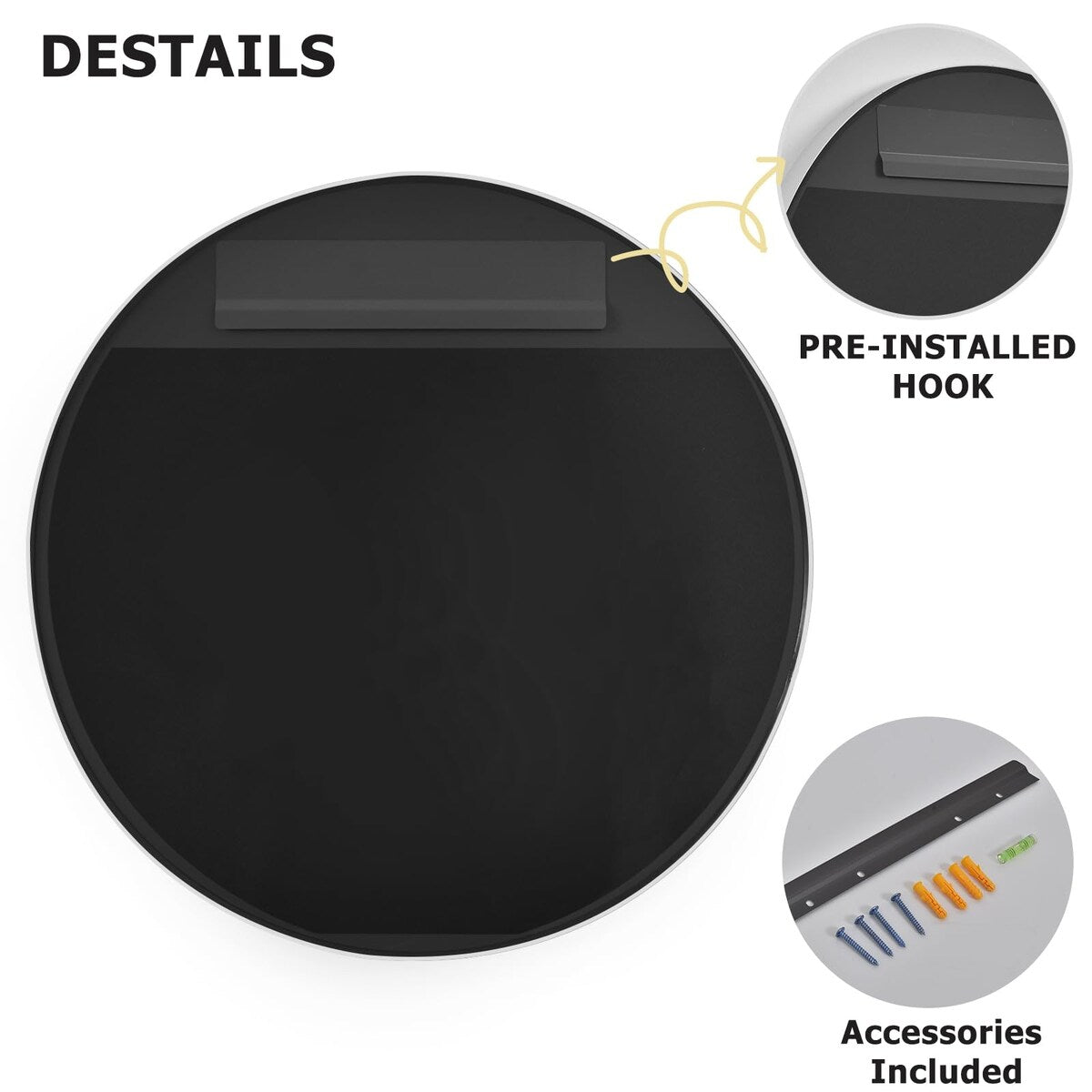 Decorative Wall Mirror Round Mirrors - Black 24 Inches Geometric Circle Mirror Personality Hanging Mirrors