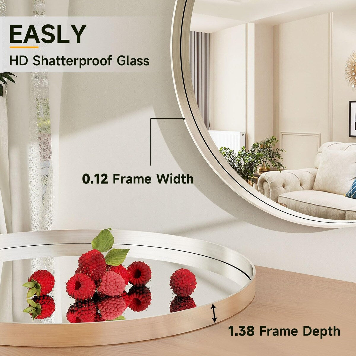 Decorative Wall Mirror Round Mirrors - Black 24 Inches Geometric Circle Mirror Personality Hanging Mirrors