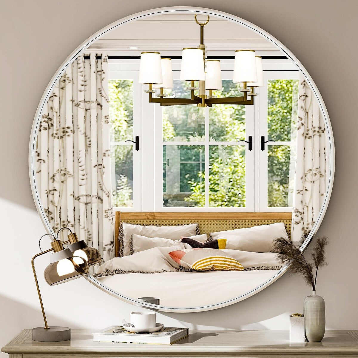 Decorative Wall Mirror Round Mirrors - Black 24 Inches Geometric Circle Mirror Personality Hanging Mirrors