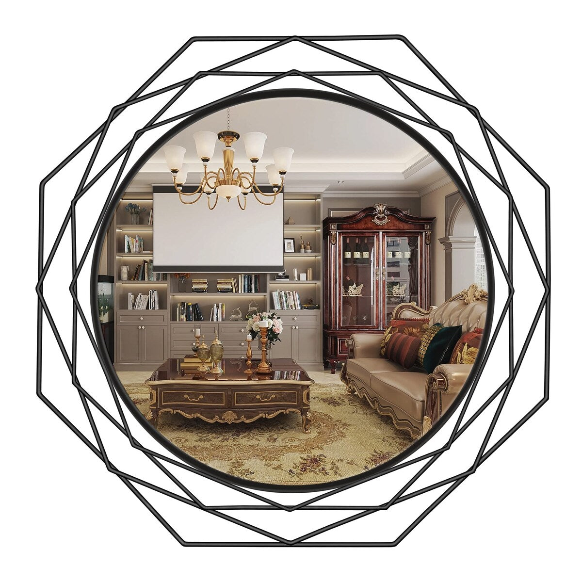 Decorative Wall Mirror Round Mirrors - Black 24 Inches Geometric Circle Mirror Personality Hanging Mirrors