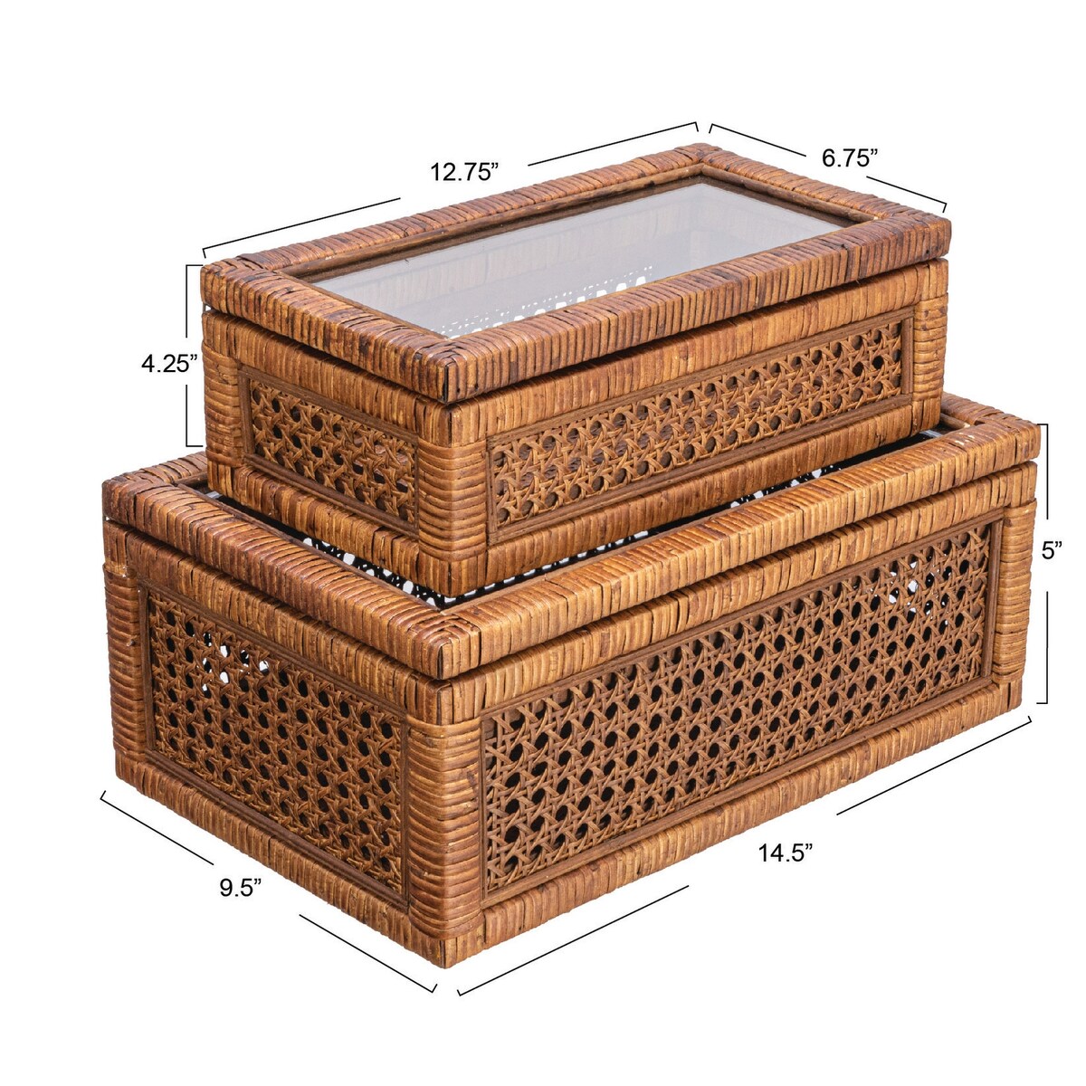 Decorative Woven Rattan and Wood Display Boxes
