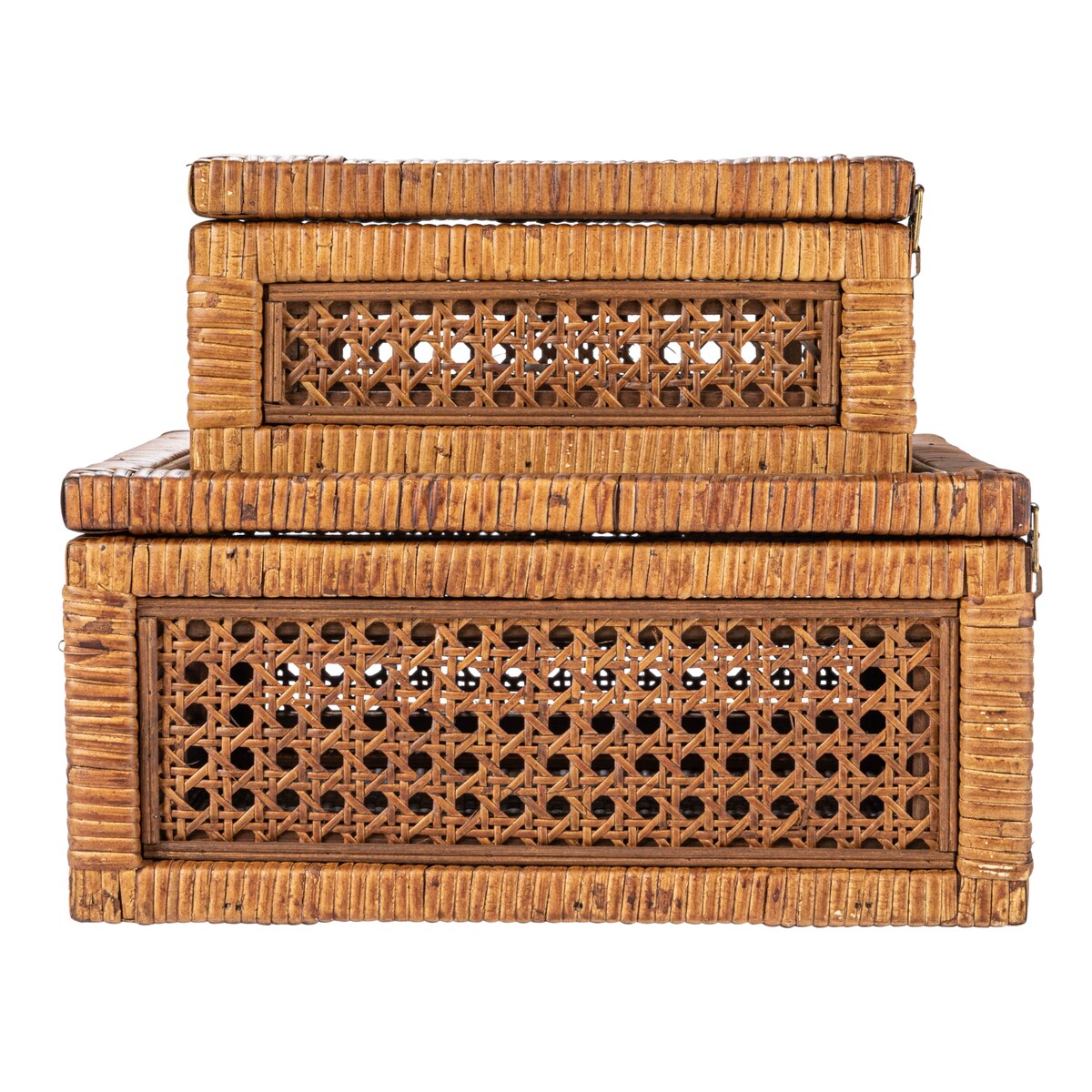 Decorative Woven Rattan and Wood Display Boxes