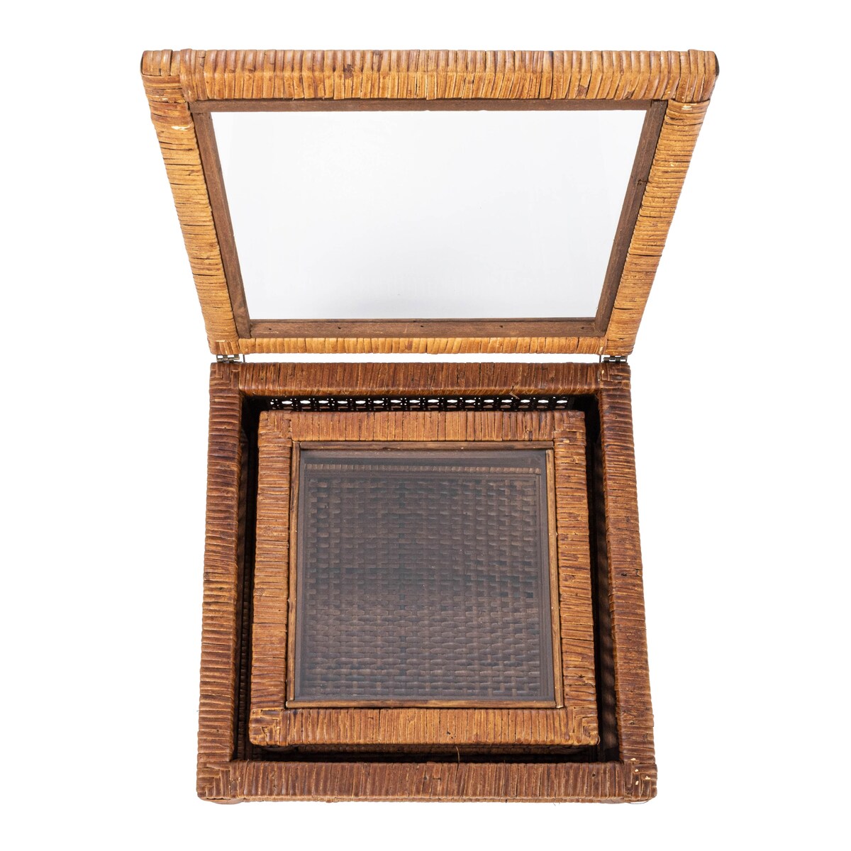Decorative Woven Rattan and Wood Display Boxes