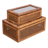 Decorative Woven Rattan and Wood Display Boxes