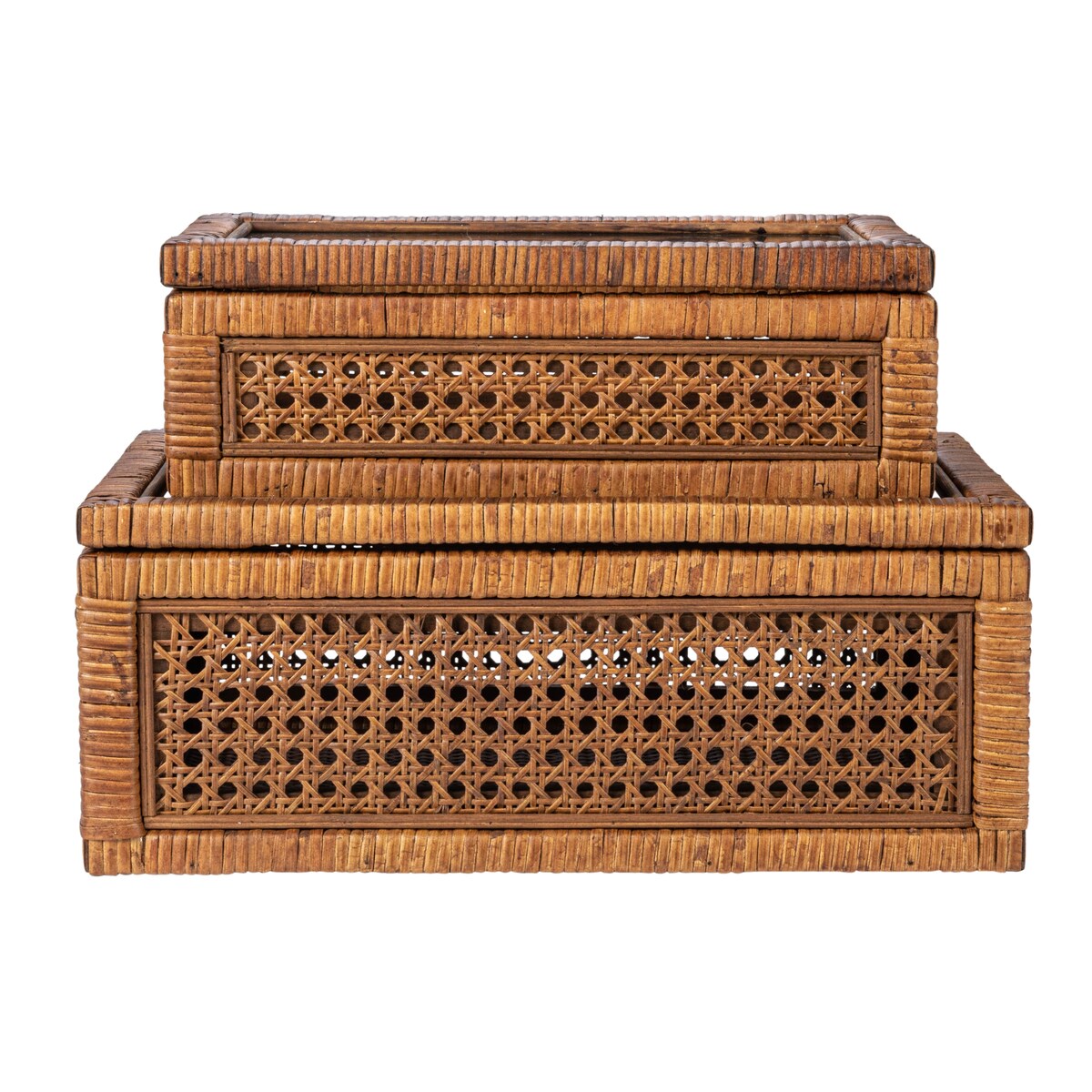 Decorative Woven Rattan and Wood Display Boxes