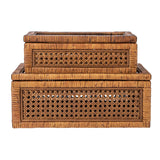 Decorative Woven Rattan and Wood Display Boxes