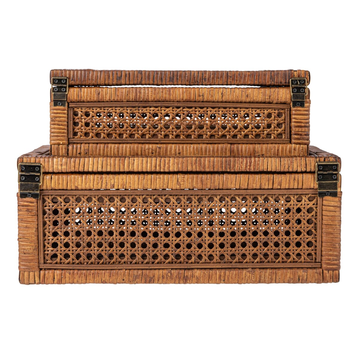 Decorative Woven Rattan and Wood Display Boxes