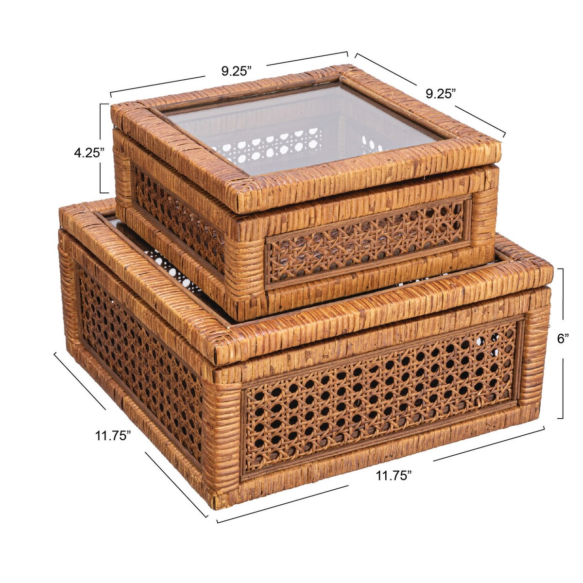 Decorative Woven Rattan and Wood Display Boxes