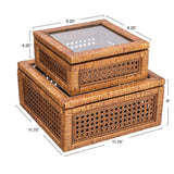 Decorative Woven Rattan and Wood Display Boxes