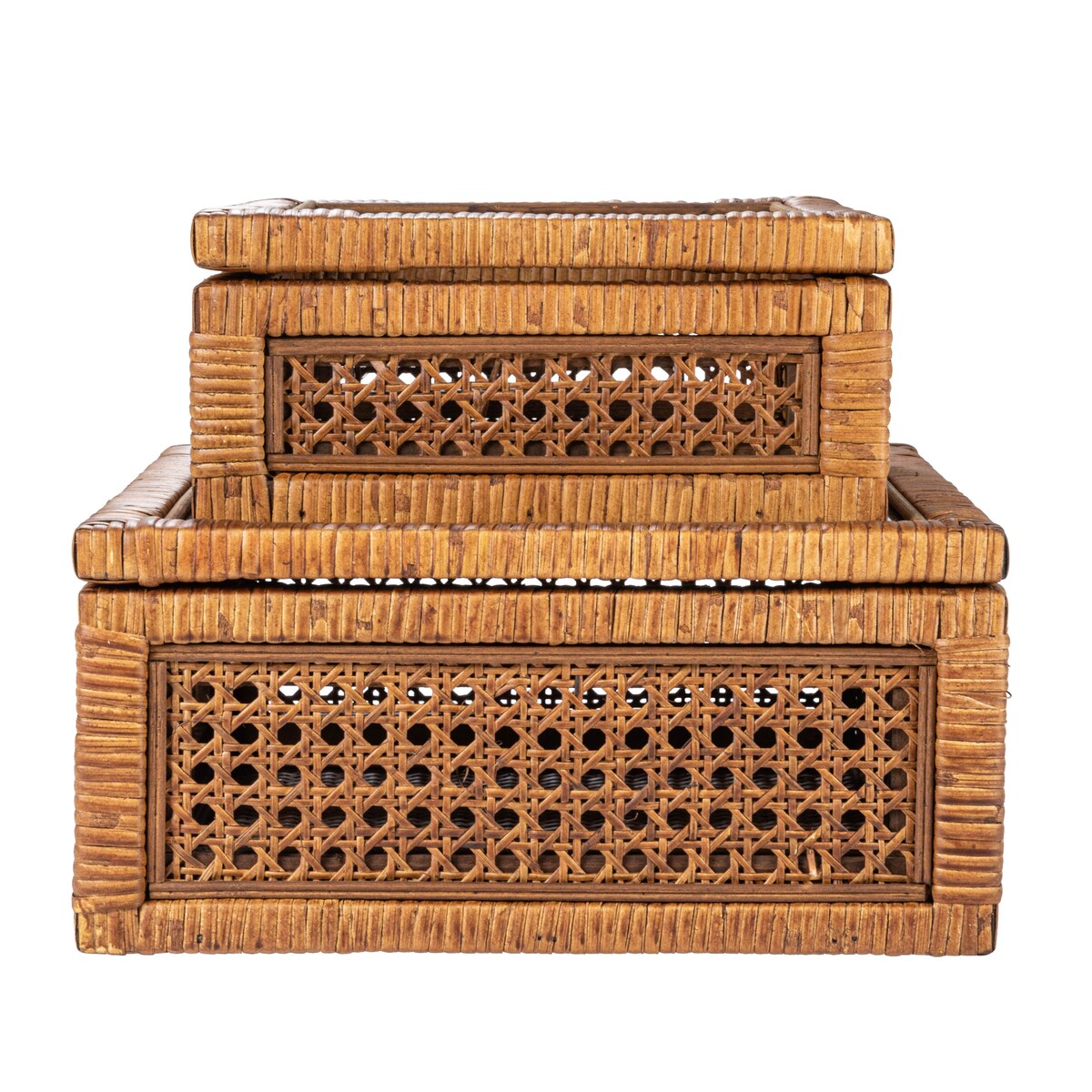 Decorative Woven Rattan and Wood Display Boxes
