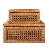 Decorative Woven Rattan and Wood Display Boxes