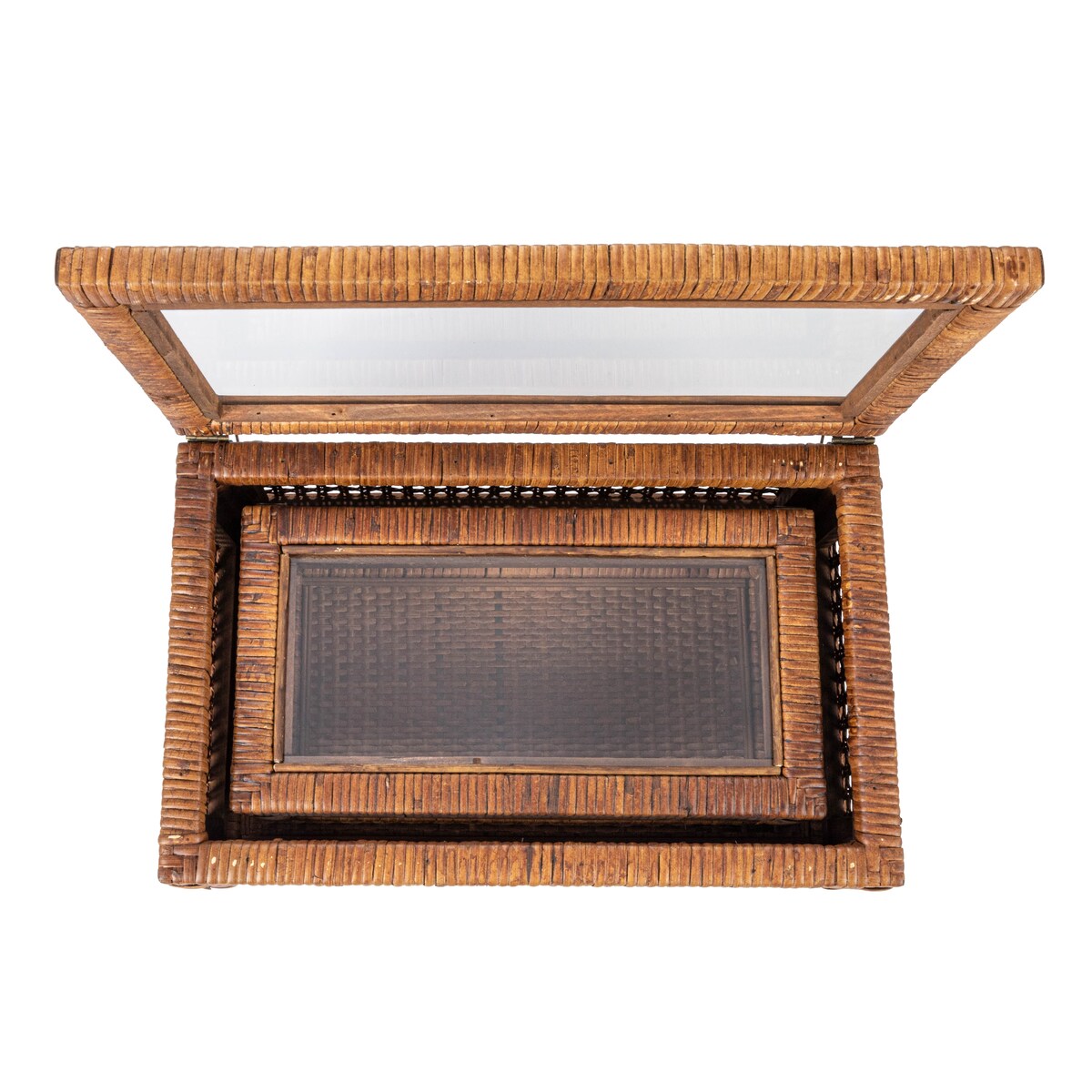 Decorative Woven Rattan and Wood Display Boxes