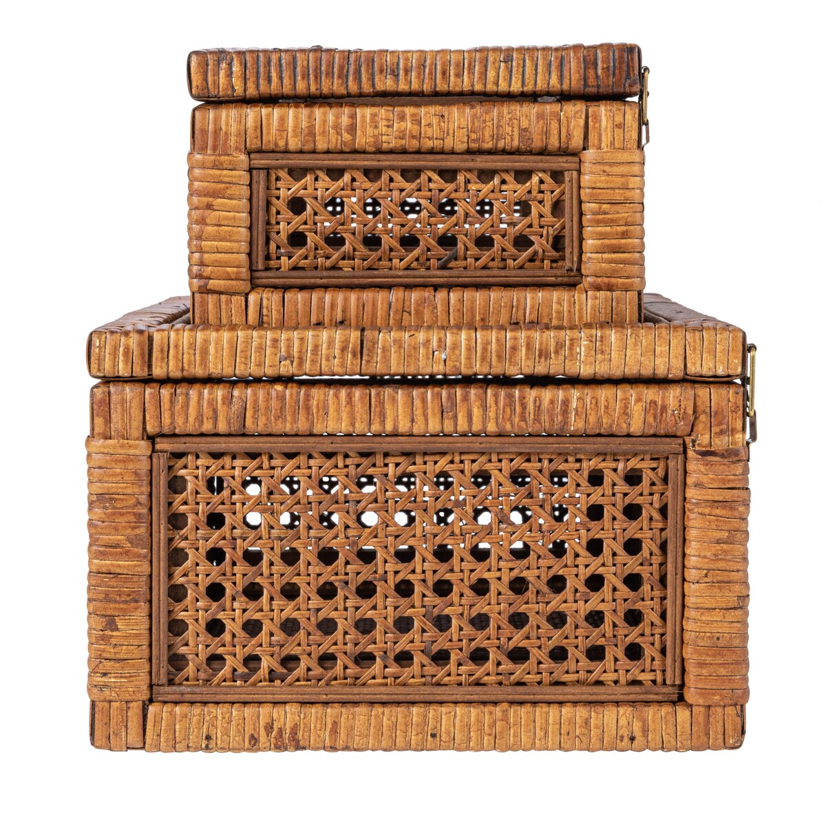 Decorative Woven Rattan and Wood Display Boxes