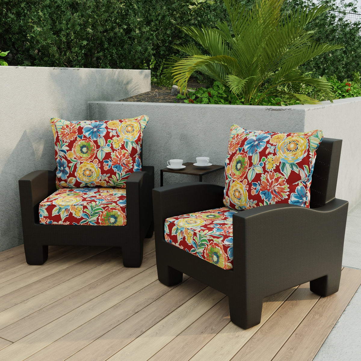 24" x 47" Red Floral Outdoor Deep Seat Cushion Set with Welt - 46.5''