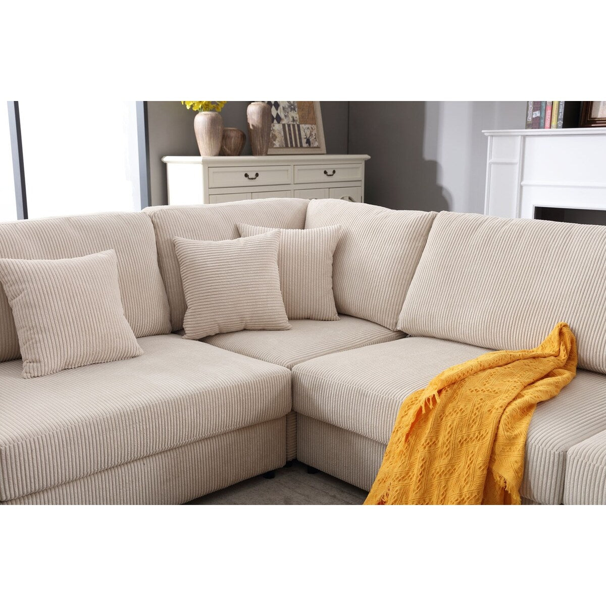 Deep Seat Corduroy Sectional Sofa, Oversized Modular Set