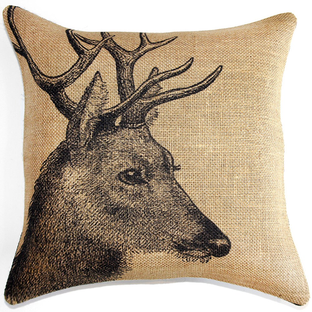 Deer Burlap 18 inch Throw Pillow