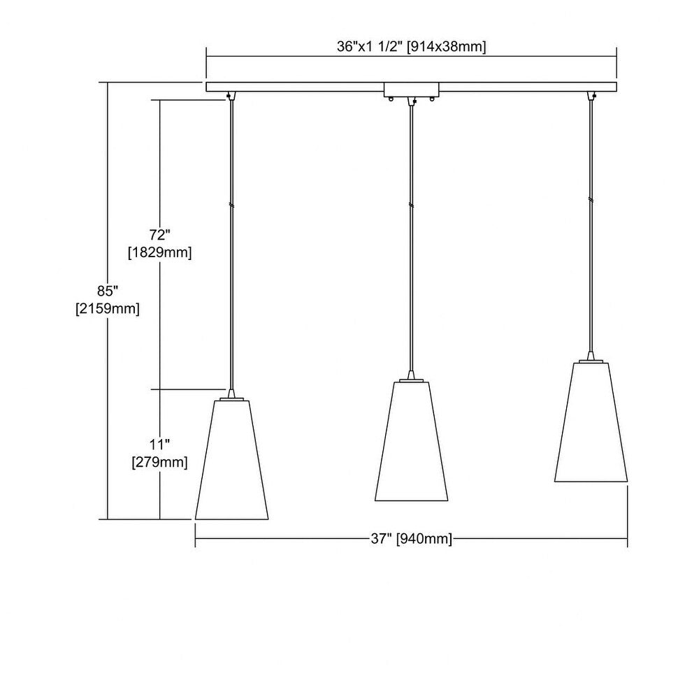 Deer Park Lane - Three Light Linear Mini Pendant Satin Nickel Finish