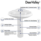 DeerValley 20" White Ceramic Corner Pedestal Sink with 3 Centerset Faucet Holes and Overflow