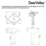 DeerValley 20" White Ceramic Corner Pedestal Sink with 3 Centerset Faucet Holes and Overflow