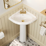 DeerValley 20" White Ceramic Corner Pedestal Sink with 3 Centerset Faucet Holes and Overflow