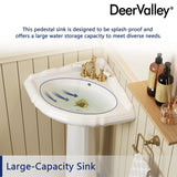 DeerValley 20" White Ceramic Corner Pedestal Sink with 3 Centerset Faucet Holes and Overflow