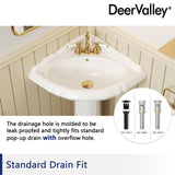 DeerValley 20" White Ceramic Corner Pedestal Sink with 3 Centerset Faucet Holes and Overflow