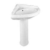DeerValley 20" White Ceramic Corner Pedestal Sink with 3 Centerset Faucet Holes and Overflow
