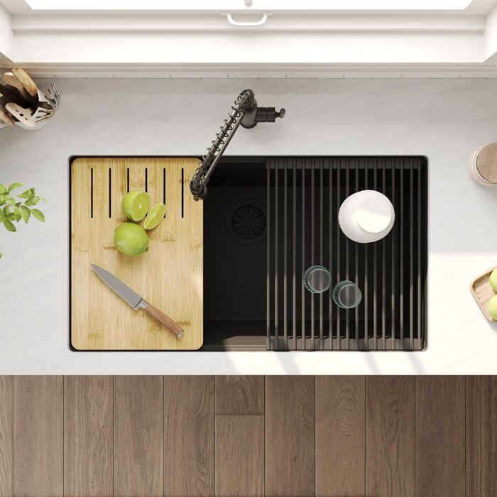 DeerValley Rectangular Undermount Quartz Classic Single Bowl Kitchen Sink with Accessories