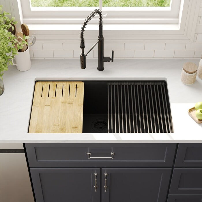 DeerValley Rectangular Undermount Quartz Classic Single Bowl Kitchen Sink with Accessories