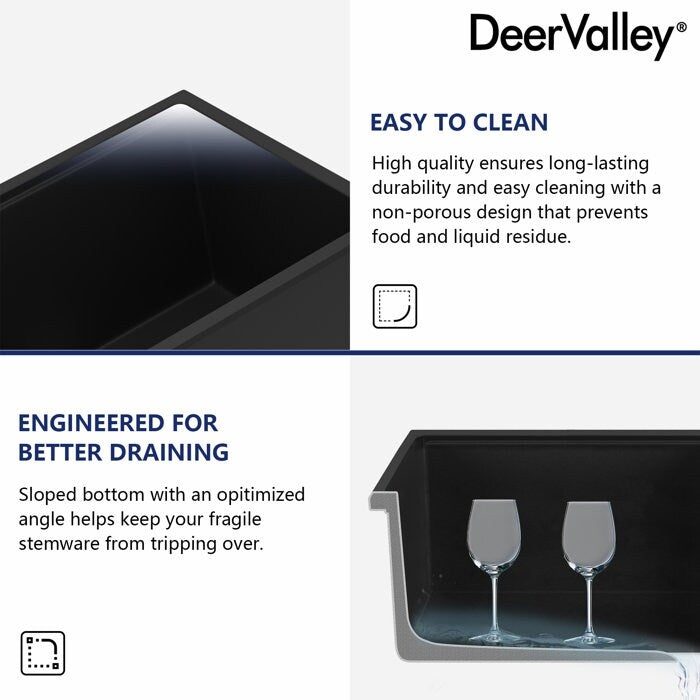 DeerValley Rectangular Undermount Quartz Classic Single Bowl Kitchen Sink with Accessories