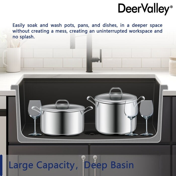DeerValley Rectangular Undermount Quartz Classic Single Bowl Kitchen Sink with Accessories