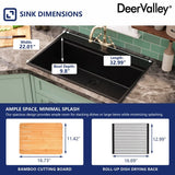 DeerValley Matte Black Undermount Drop-In Quartz Single Bowl Kitchen Sink with Accessories
