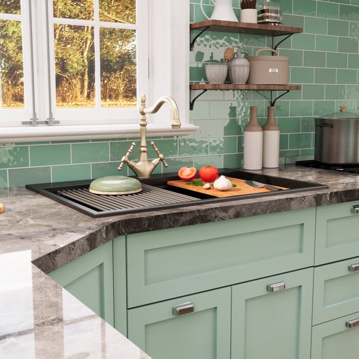 DeerValley Matte Black Undermount Drop-In Quartz Single Bowl Kitchen Sink with Accessories